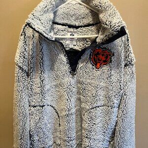 NFL Chicago Bears Women's L Sherpa Quarter-Zip Pullover Jacket Gray NWT